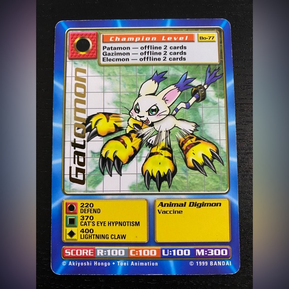 Rare 1999 Gold Foil Lettering Gatomon Bo-77 Digimon Card - Picture 1 of 2